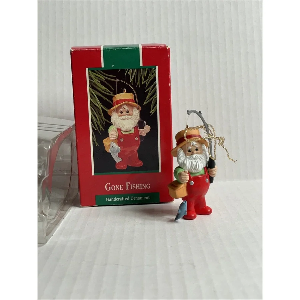 Vintage HALLMARK SANTA GONE FISHING Christmas Keepsake Ornament 1988 in Box